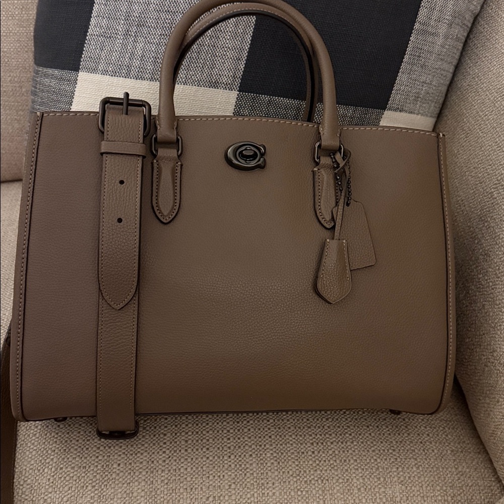Coach Brooke Carryall Dark Stone Color Polished Pebble Leather Handbag